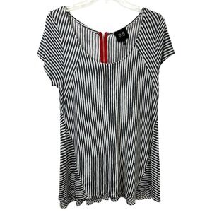 W5 XL Top Striped Short Sleeve Zip Knit Illusion Gray Blue Nautical Preppy 1784